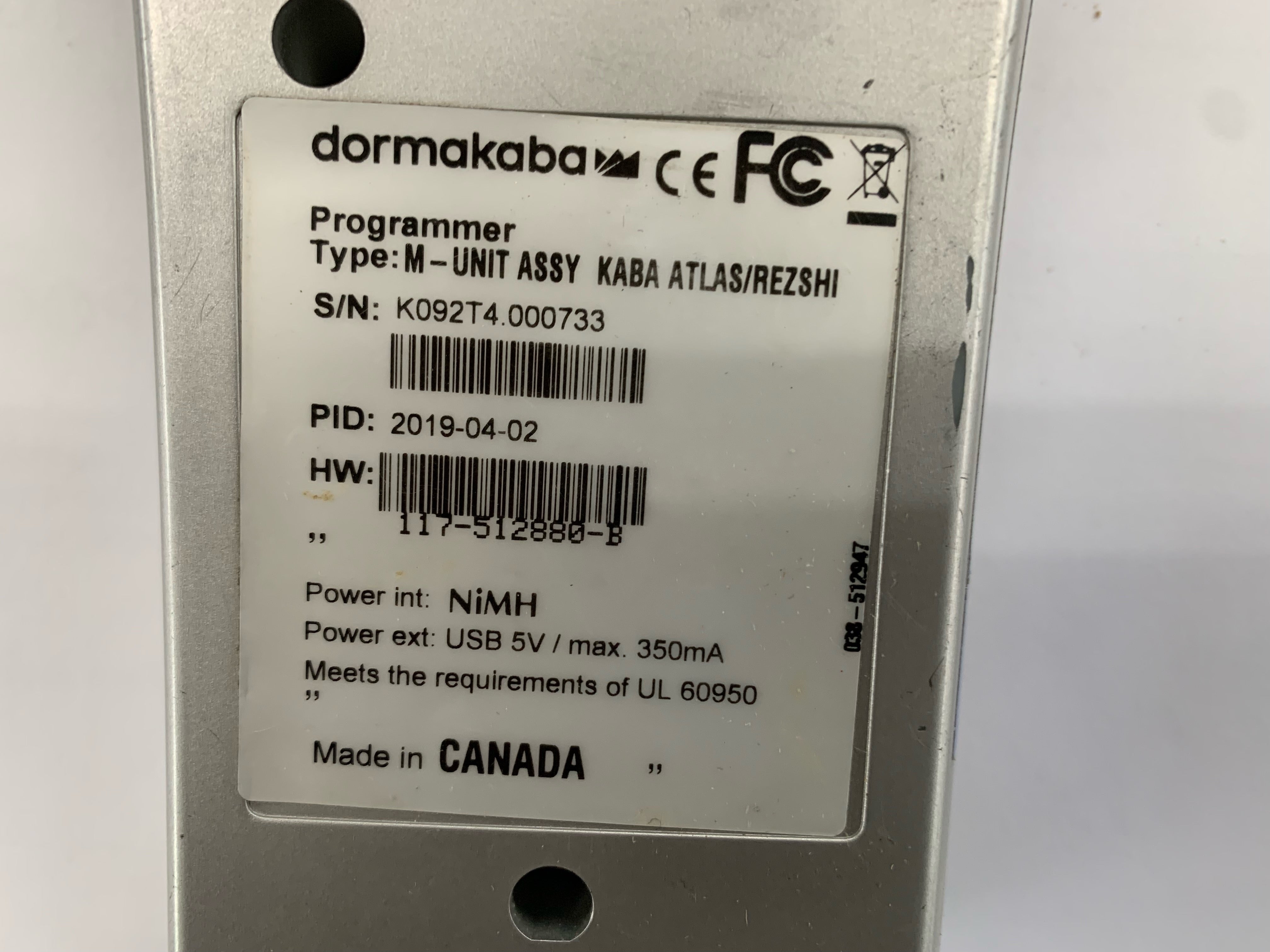 Kaba Unit Used Dormakaba Kaba Atlas M Unit Handheld Programer MUNIT-21-114 – Used ...